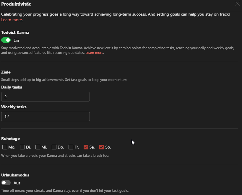 Karma Punkte in todoist
