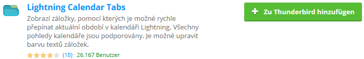 Thunderbird Add-on Lightning in den Suchergebnissen