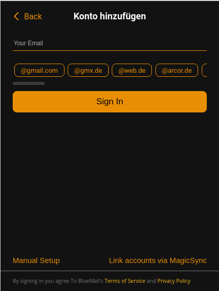 BlueMail Konto Einstellung
