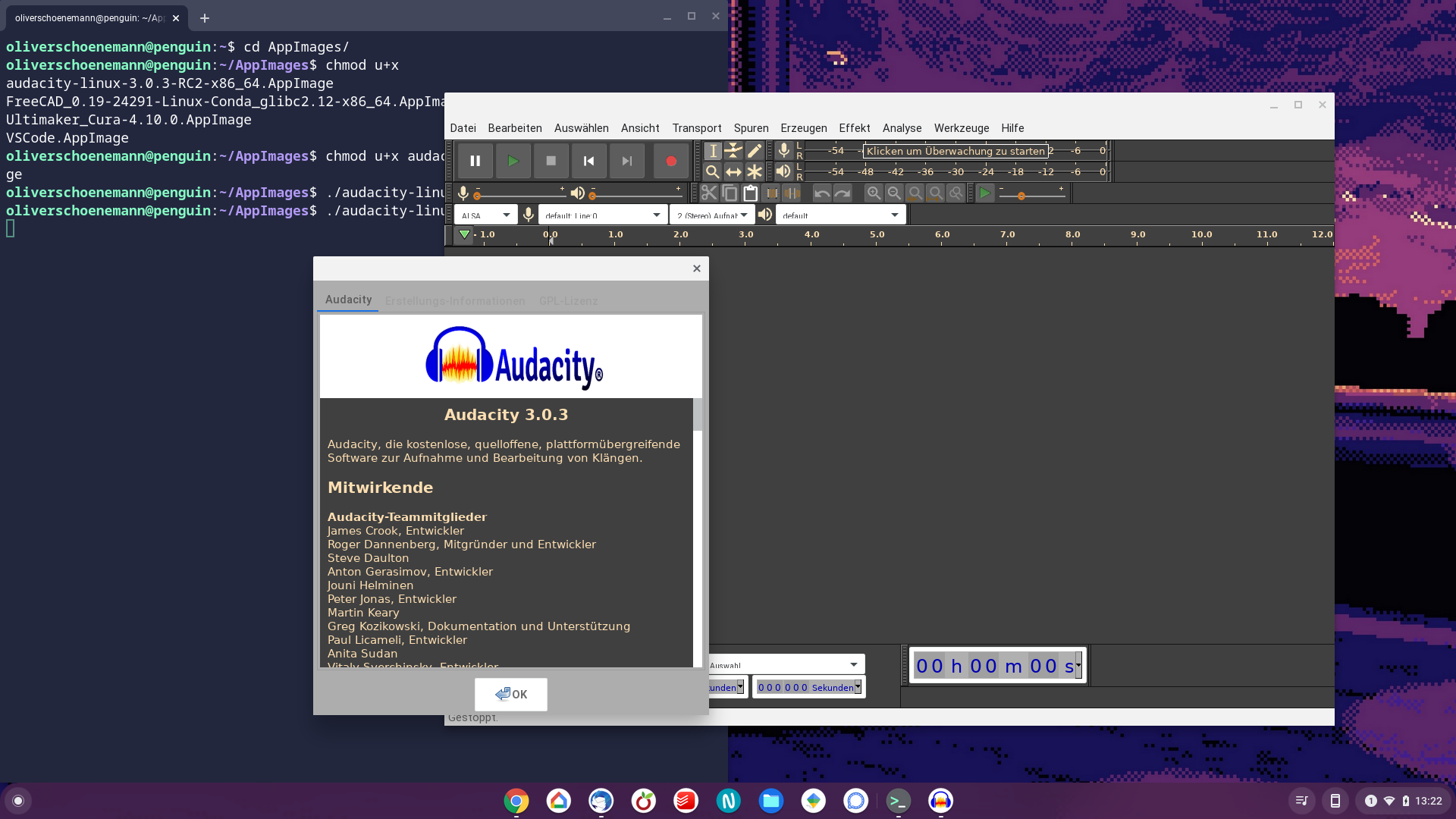 Audacity 3.0.3 RC auf ChromeBook