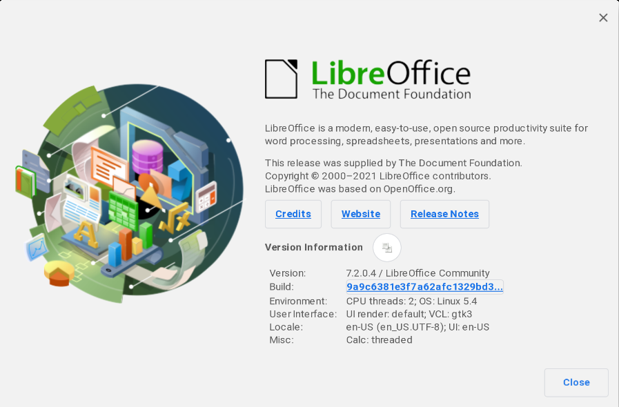 LibreOffice "Über" Bildschirm