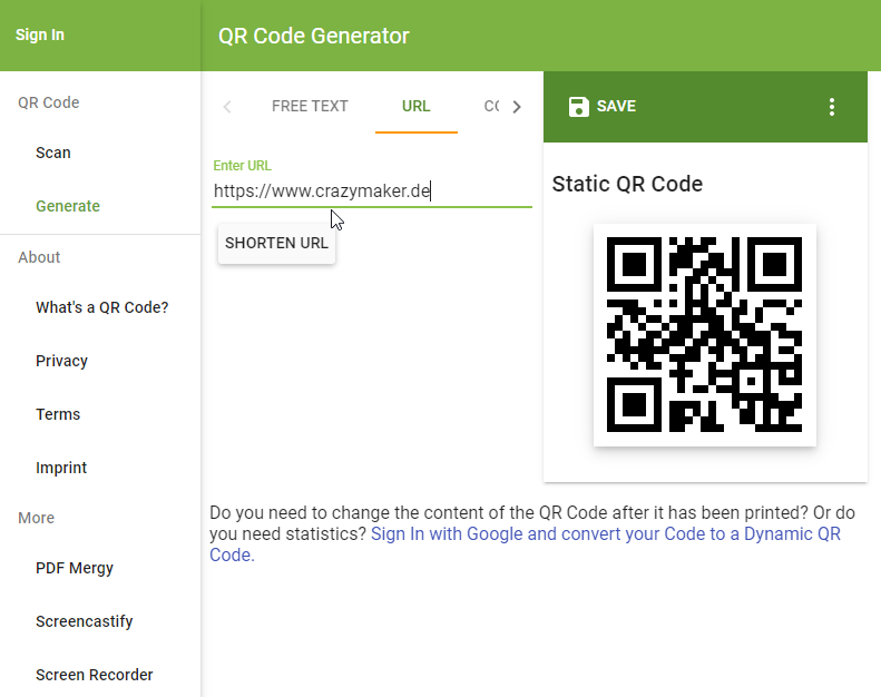 QR Code Generator Progressive Web App